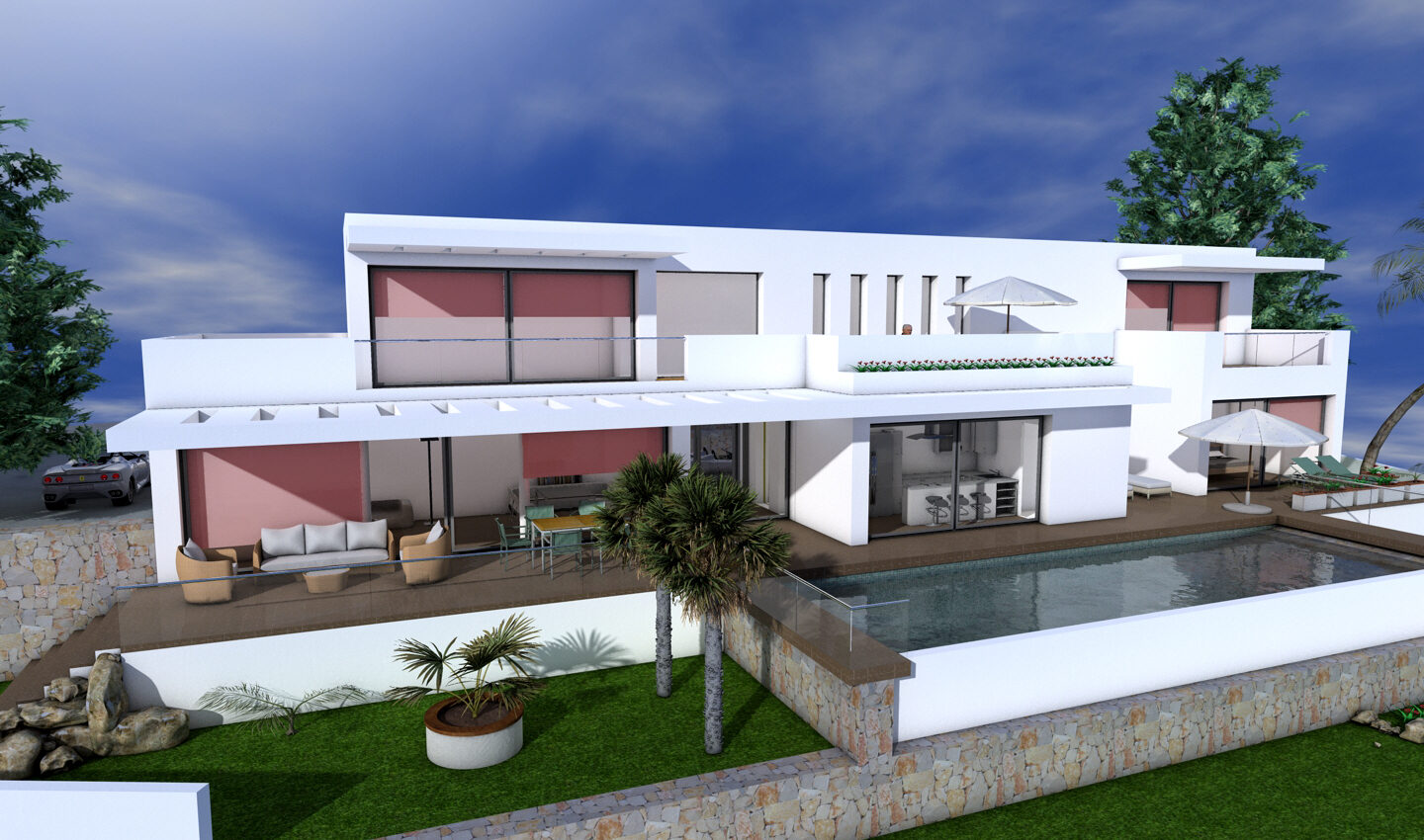 Luxury 3 bedroom and 3 bathroom Villa to be constructed. 10 Minutes walk to Moraira and the Coast