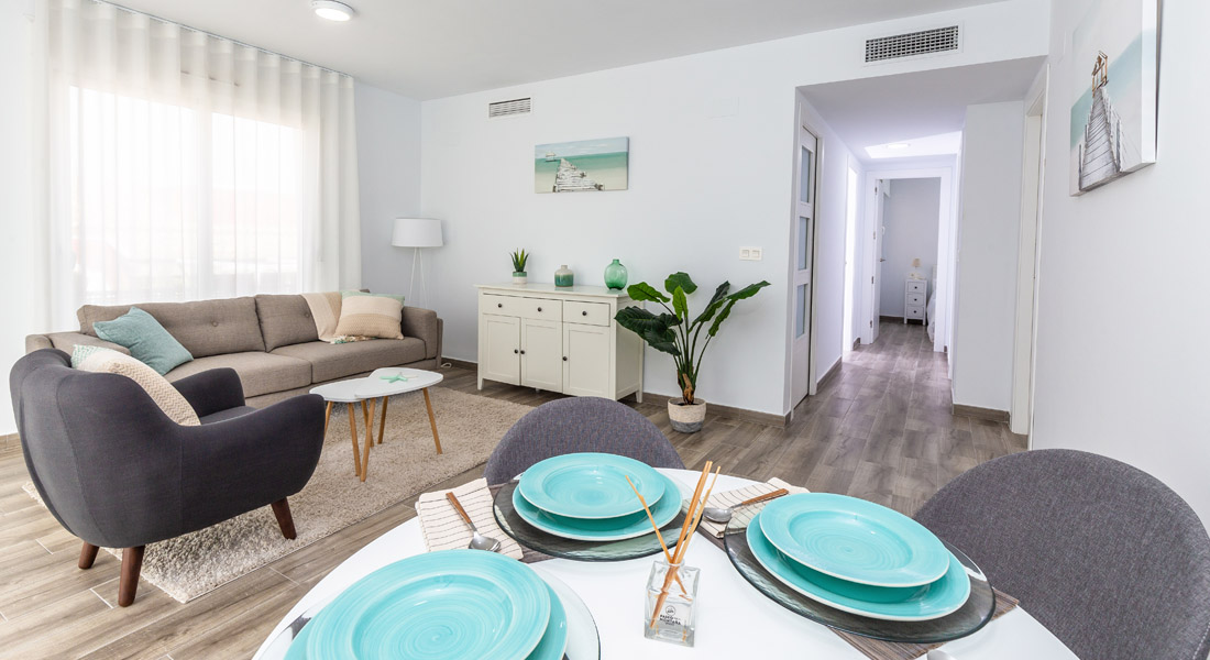 New Build in Stunning new build apartments with prices starting at just 125,000 € for the ground floor model and 135,000 € for the top floor model which offers a large 75 m2 solarium. 