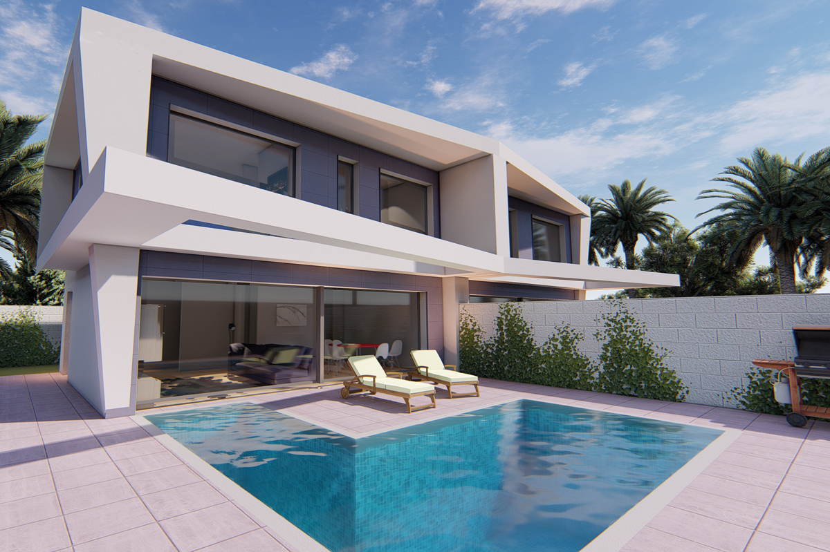 Villas in Semi-detached double height villa with the possibility of up to 4 bedrooms, with an American or independent kitchen. 